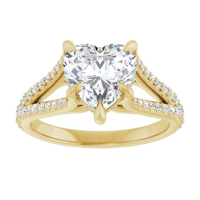 SOPHIA Solitaire Heart Engagement Ring with Split Diamond Band - 18K Yellow Gold - View 3