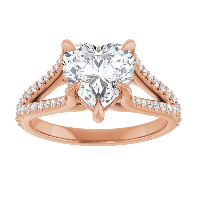 SOPHIA Solitaire Heart Engagement Ring with Split Diamond Band - 18K Rose Gold - View 3
