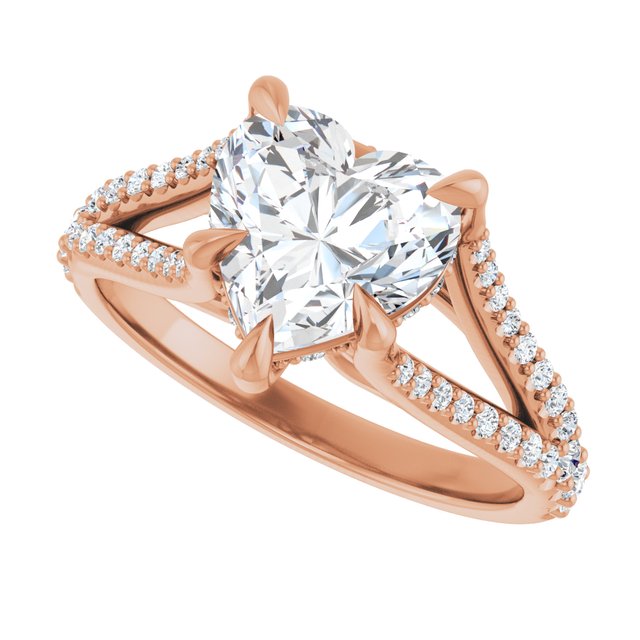SOPHIA Solitaire Heart Engagement Ring with Split Diamond Band - 18K Rose Gold - View 5