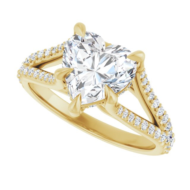 SOPHIA Solitaire Heart Engagement Ring with Split Diamond Band - 18K Yellow Gold - View 5
