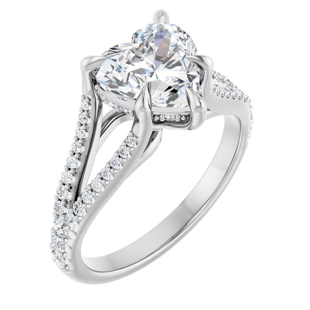SOPHIA Solitaire Heart Engagement Ring with Split Diamond Band - Platinum - View 1
