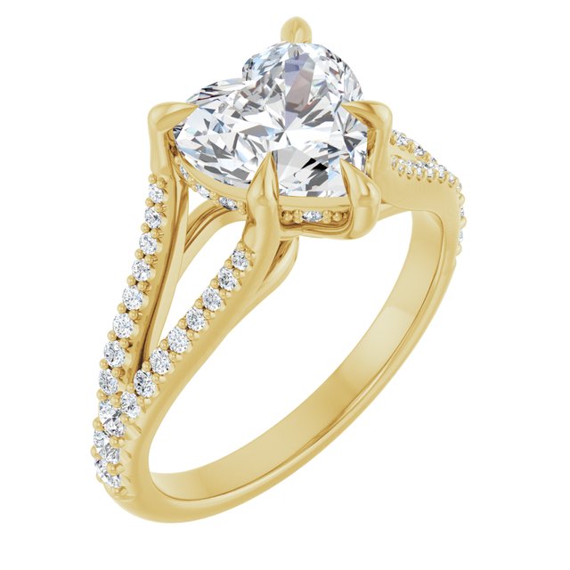 SOPHIA Solitaire Heart Engagement Ring with Split Diamond Band - 18K Yellow Gold - View 1