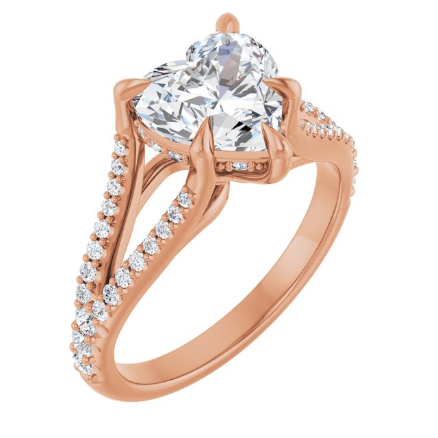 SOPHIA Solitaire Heart Engagement Ring with Split Diamond Band - 18K Rose Gold - View 1