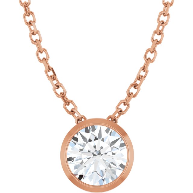10K Rose Gold Lab-Grown Diamond 0.50CT 10K Rose 1/10 CT Lab-Grown Diamond Bezel-Set 16-18&quot; Necklace Jewelry