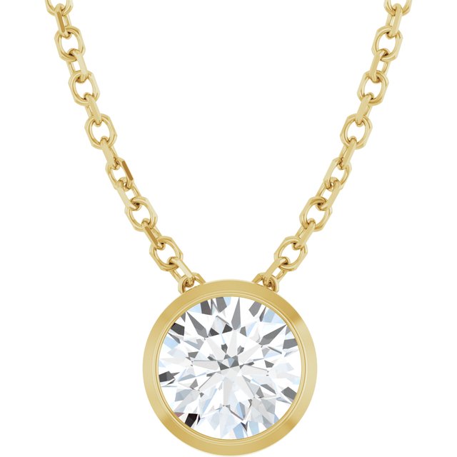 10K Yellow Gold Lab-Grown Diamond 0.50CT 10K Rose 1/10 CT Lab-Grown Diamond Bezel-Set 16-18&quot; Necklace Jewelry