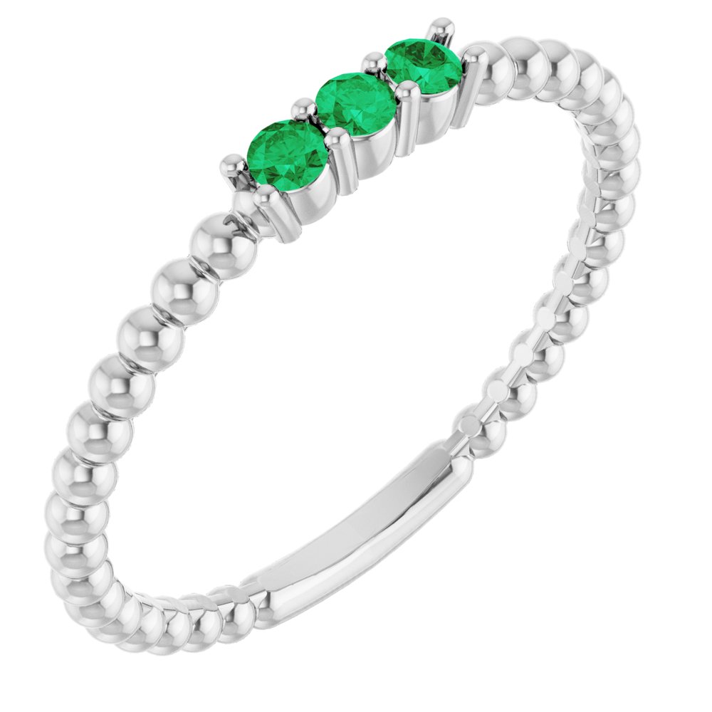 10K White Lab-Grown Emerald Beaded Ring