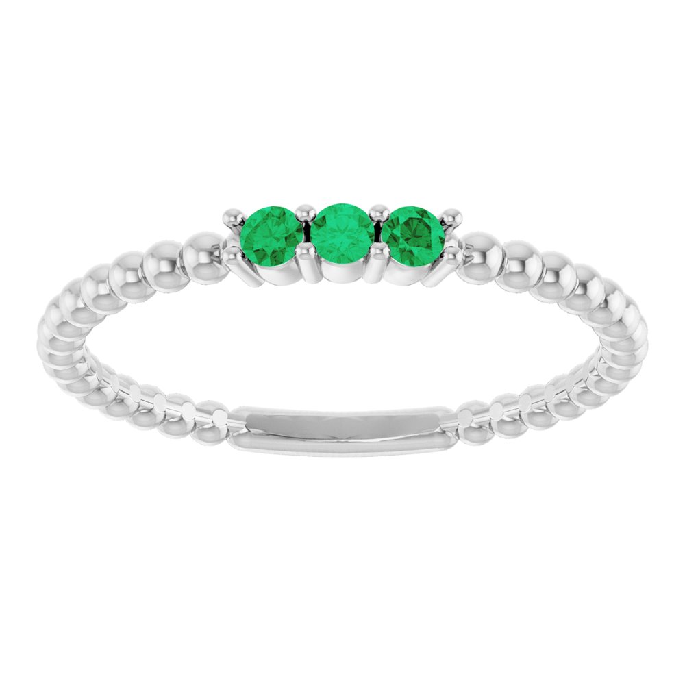 10K White Lab-Grown Emerald Beaded Ring
