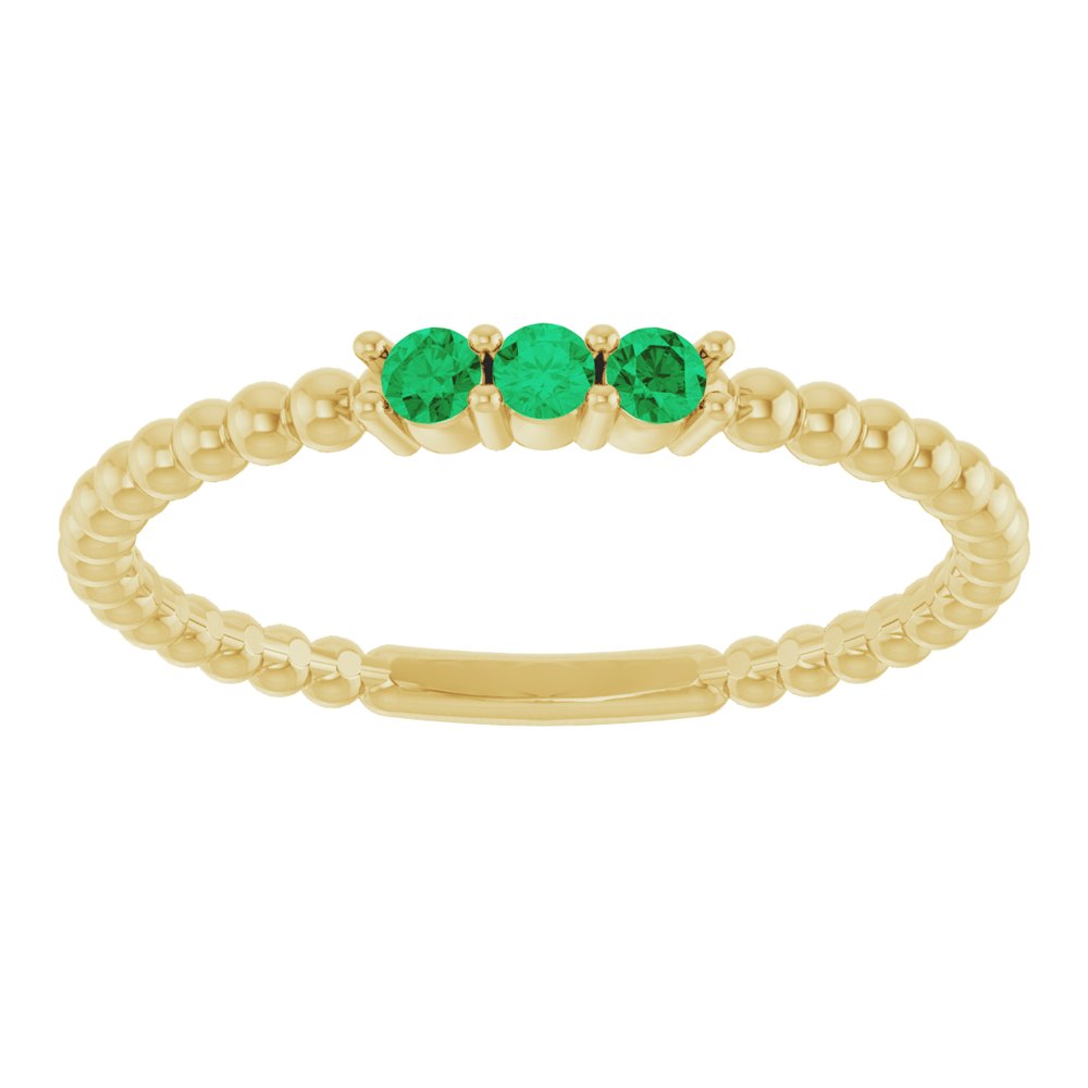 10K White Lab-Grown Emerald Beaded Ring