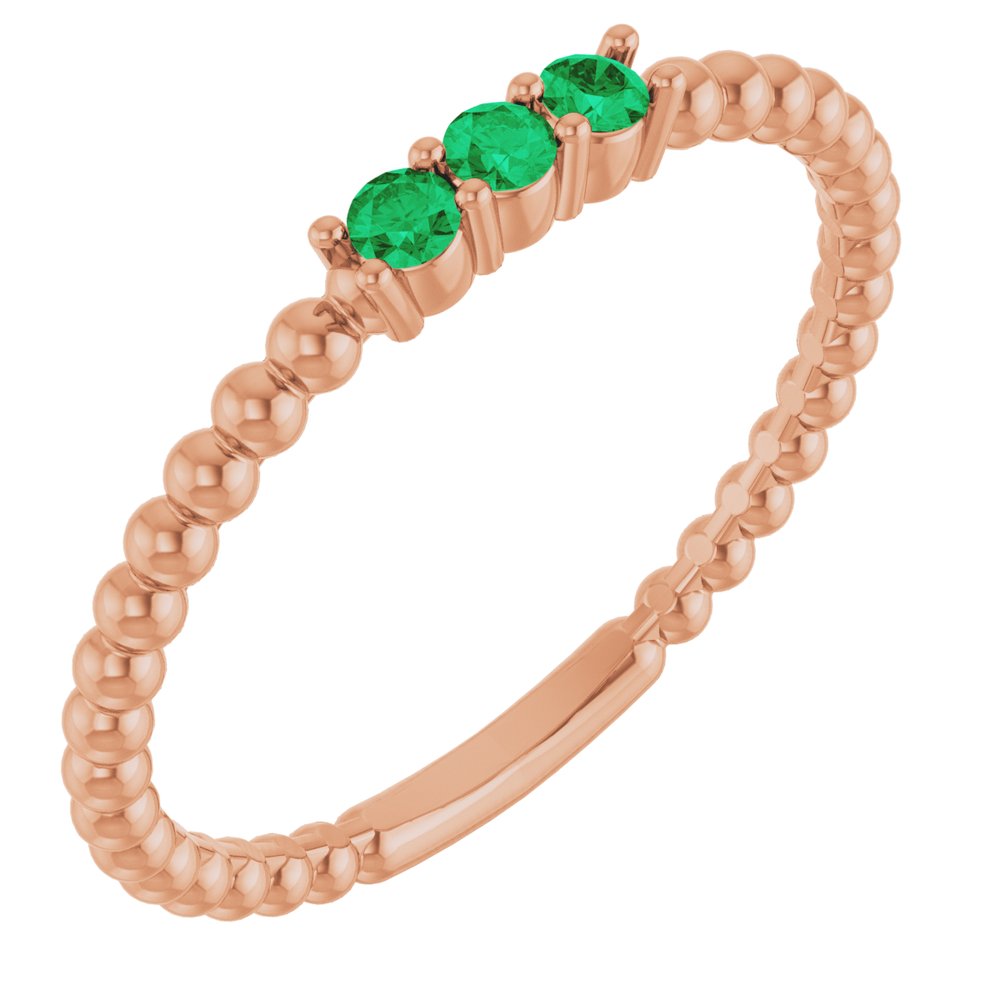 10K White Lab-Grown Emerald Beaded Ring