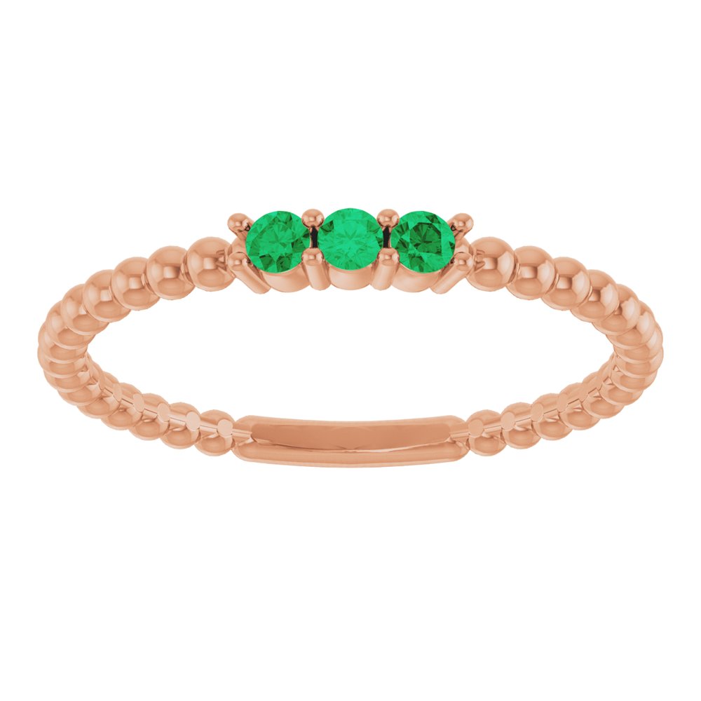 10K White Lab-Grown Emerald Beaded Ring