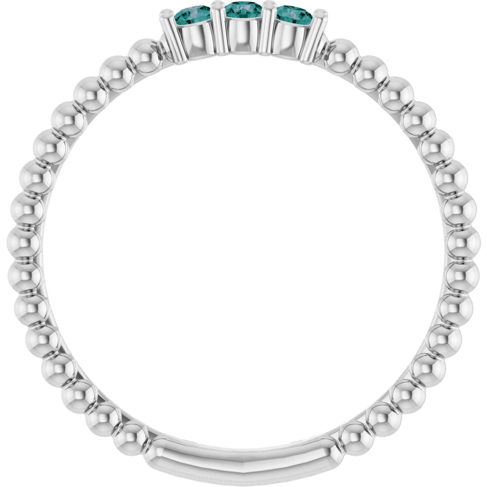 10K White Lab-Grown Emerald Beaded Ring