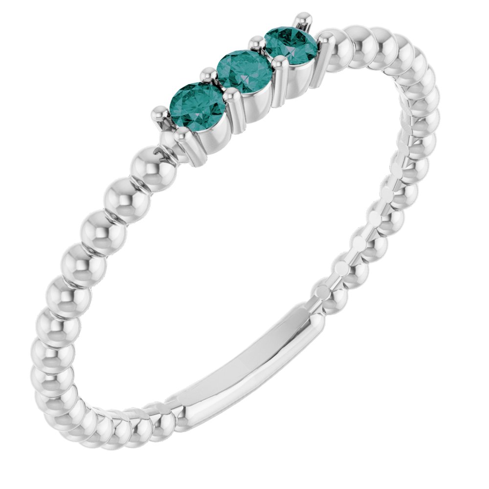 10K White Lab-Grown Emerald Beaded Ring