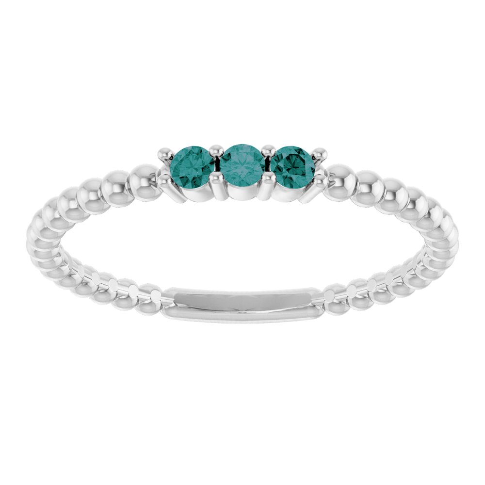10K White Lab-Grown Emerald Beaded Ring