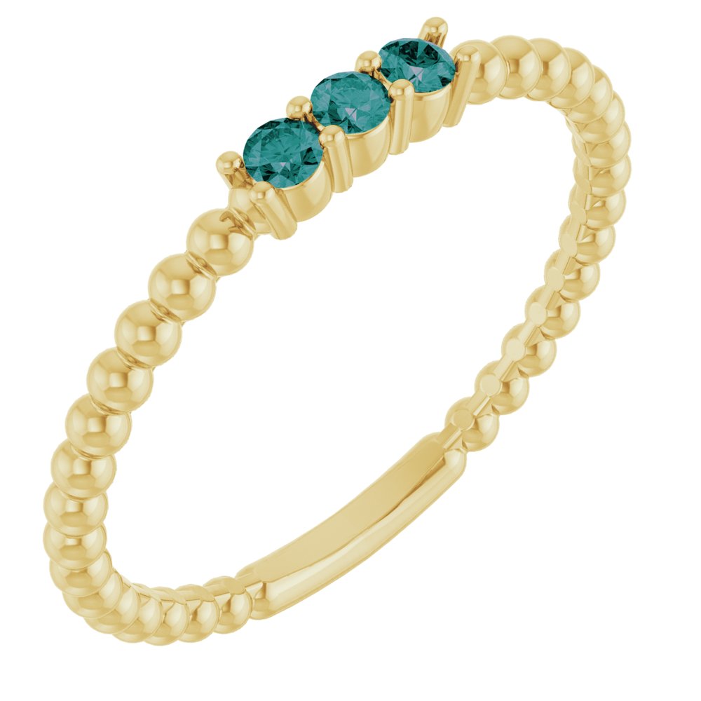 10K White Lab-Grown Emerald Beaded Ring