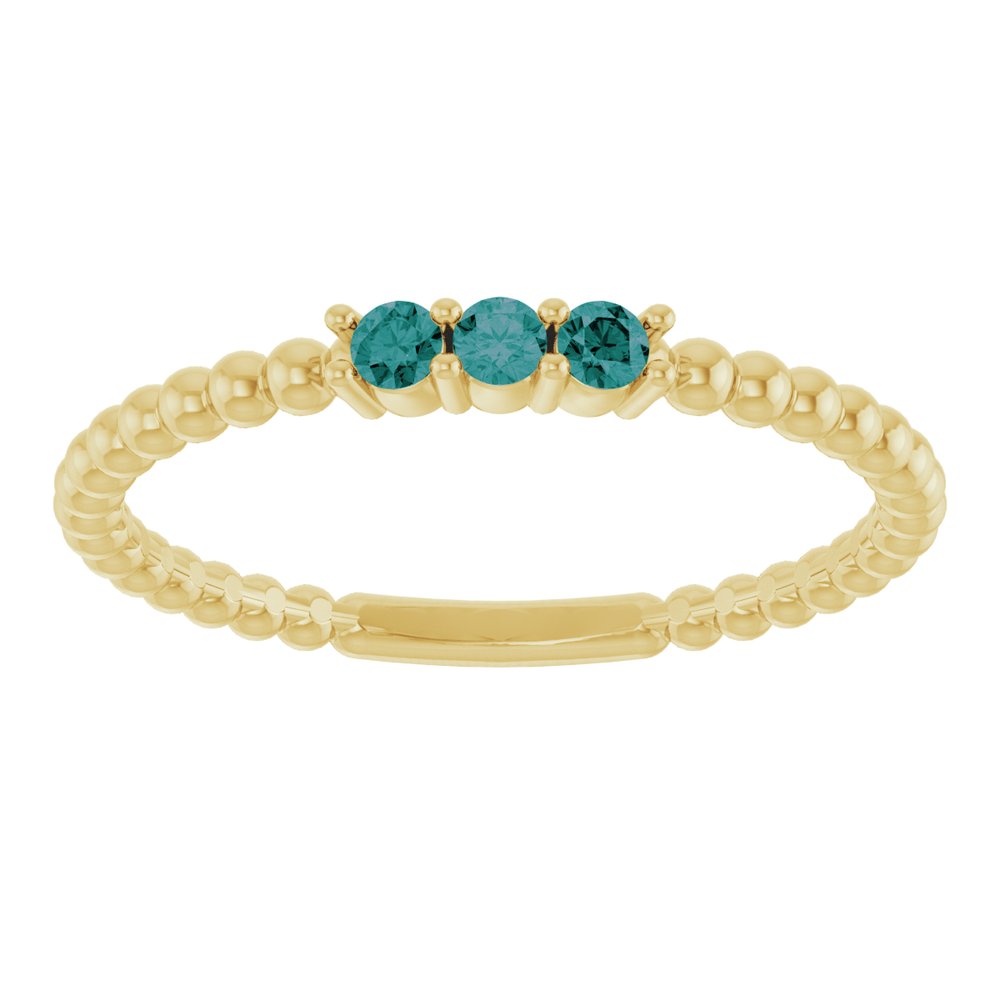 10K White Lab-Grown Emerald Beaded Ring