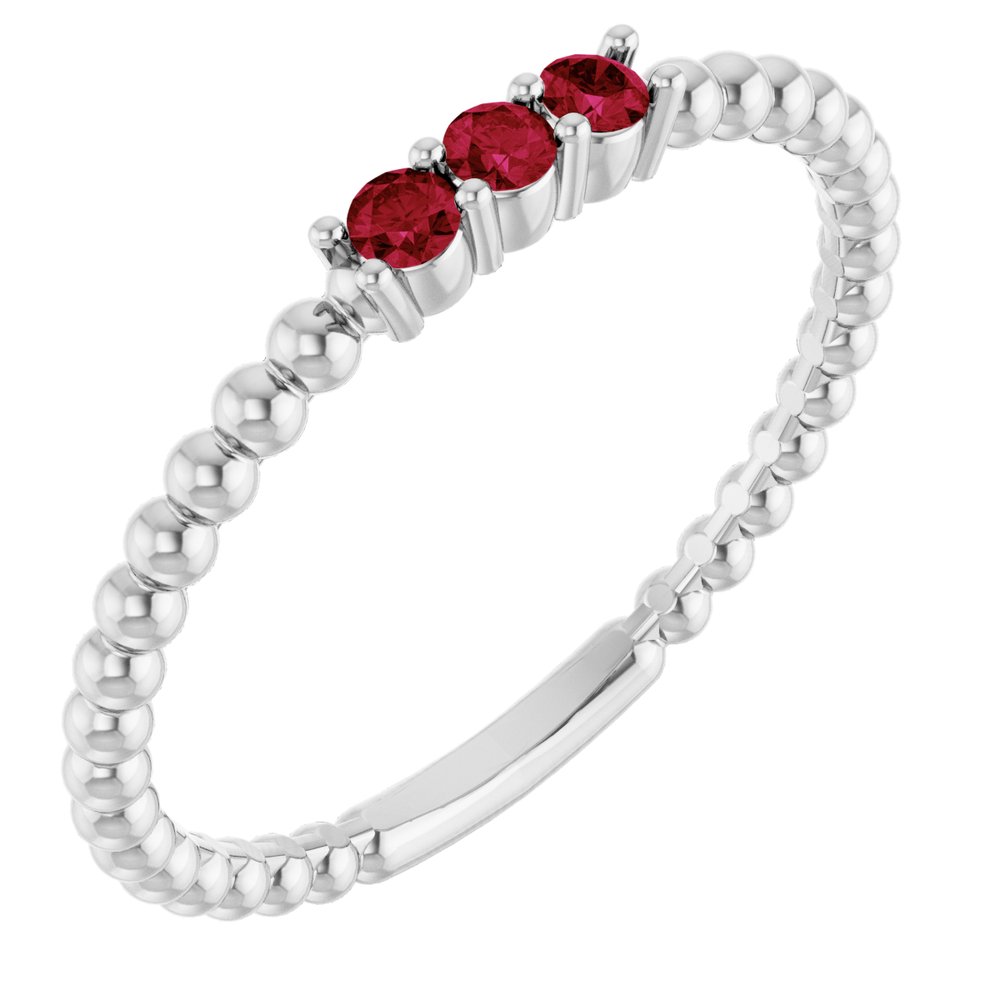 10K White Lab-Grown Emerald Beaded Ring