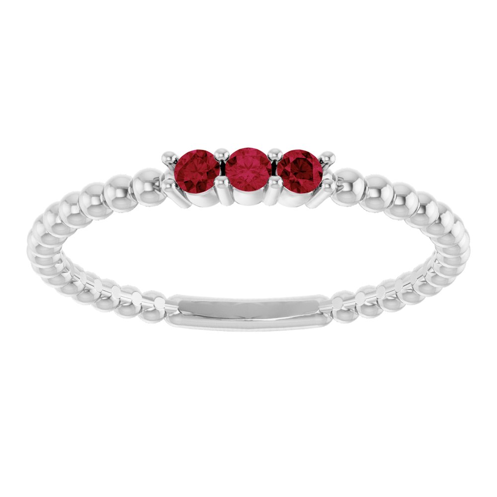 10K White Lab-Grown Emerald Beaded Ring