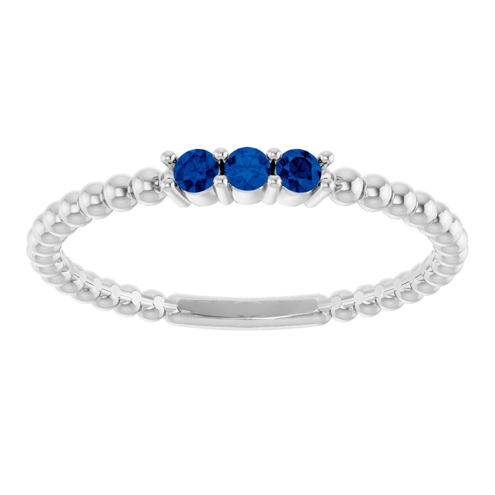 10K White Lab-Grown Emerald Beaded Ring