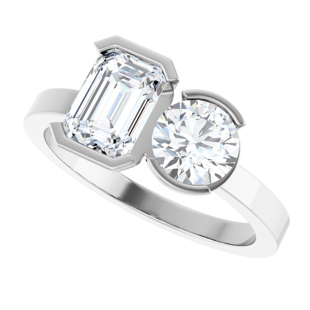 EMILY Toi Et Moi Two-Stone Emerald Cut Engagement Ring