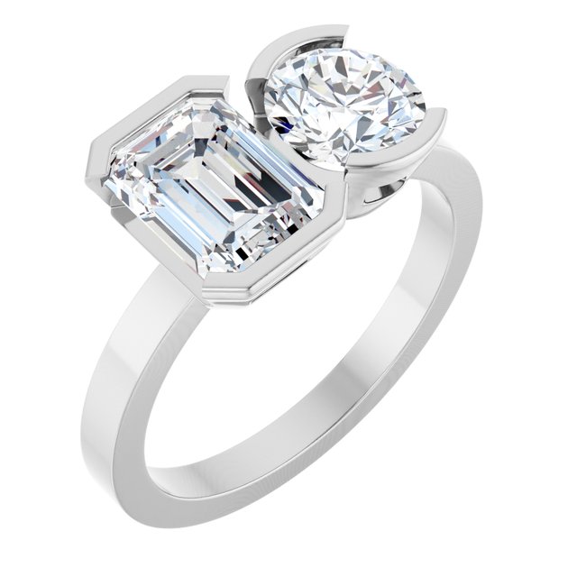 EMILY Toi Et Moi Two-Stone Emerald Cut Engagement Ring