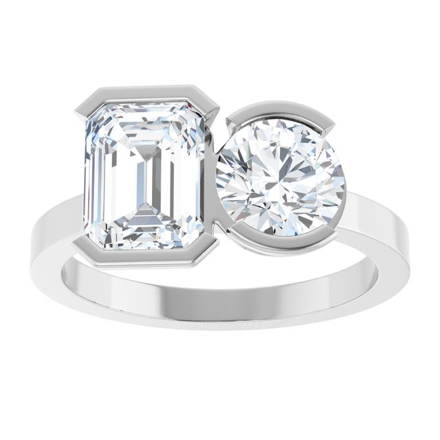 EMILY Toi Et Moi Two-Stone Emerald Cut Engagement Ring
