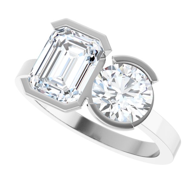 EMILY Toi Et Moi Two-Stone Emerald Cut Engagement Ring