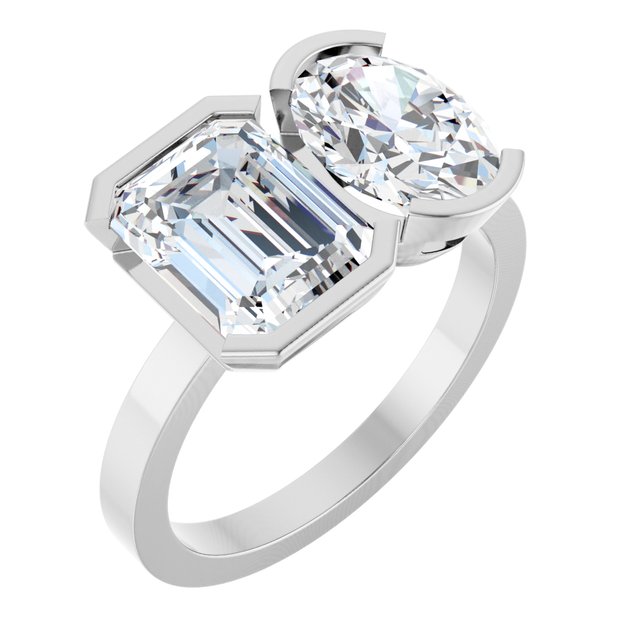 EMILY Toi Et Moi Two-Stone Emerald Cut Engagement Ring