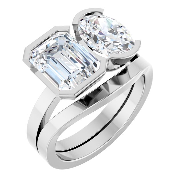 EMILY Toi Et Moi Two-Stone Emerald Cut Engagement Ring