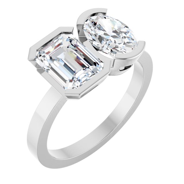 EMILY Toi Et Moi Two-Stone Emerald Cut Engagement Ring