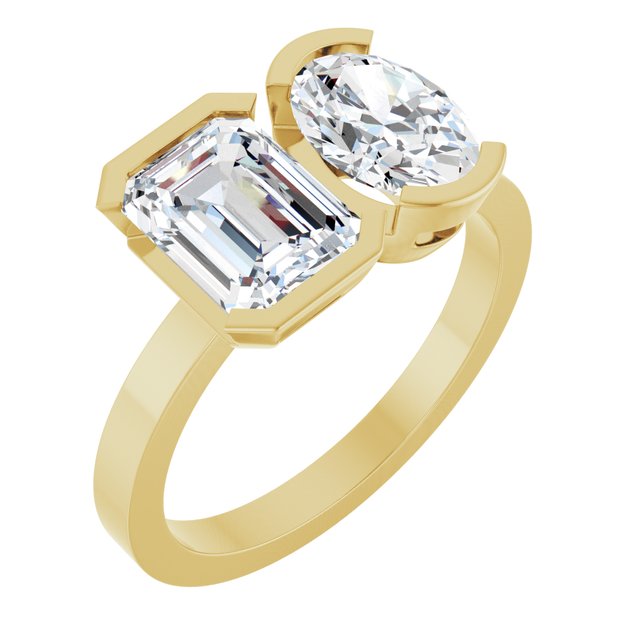 EMILY Toi Et Moi Two-Stone Emerald Cut Engagement Ring