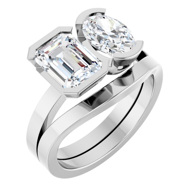 EMILY Toi Et Moi Two-Stone Emerald Cut Engagement Ring