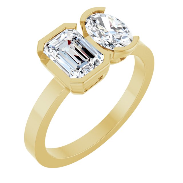 EMILY Toi Et Moi Two-Stone Emerald Cut Engagement Ring