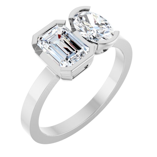 EMILY Toi Et Moi Two-Stone Emerald Cut Engagement Ring
