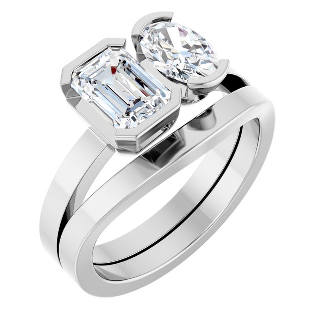 EMILY Toi Et Moi Two-Stone Emerald Cut Engagement Ring