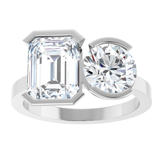 EMILY Toi Et Moi Two-Stone Emerald Cut Engagement Ring