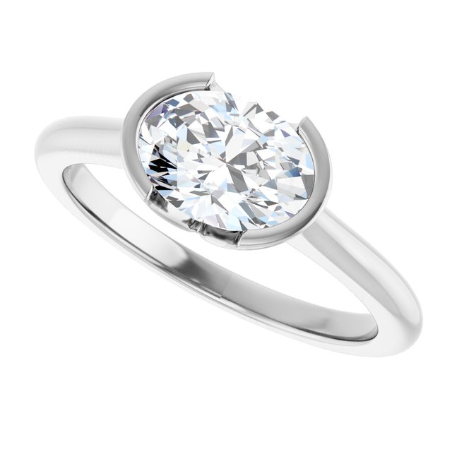 AVA Solitaire Oval Engagement Ring with Half-Bezel - Platinum - View 5