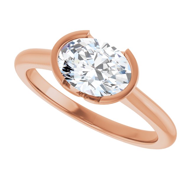 AVA Solitaire Oval Engagement Ring with Half-Bezel - 18K Rose Gold - View 5