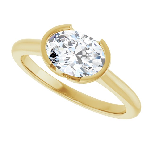 AVA Solitaire Oval Engagement Ring with Half-Bezel - 18K Yellow Gold - View 5