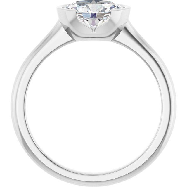 AVA Solitaire Oval Engagement Ring with Half-Bezel - Platinum - View 2