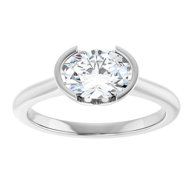AVA Solitaire Oval Engagement Ring with Half-Bezel - Platinum - View 3