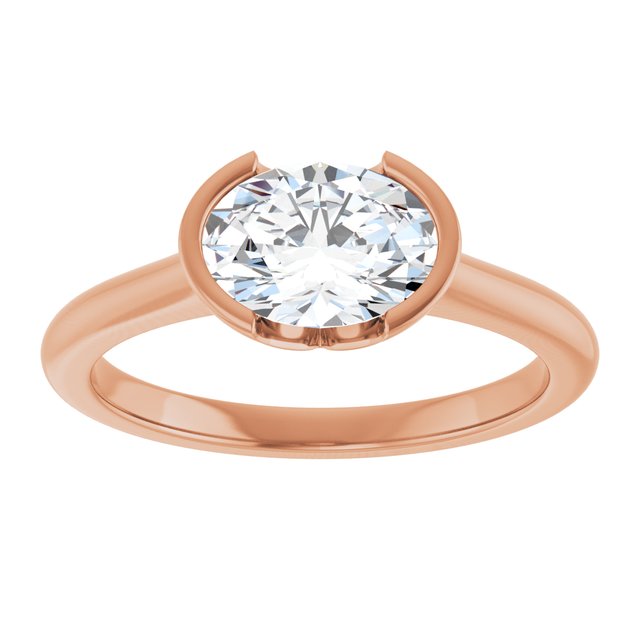 AVA Solitaire Oval Engagement Ring with Half-Bezel - 18K Rose Gold - View 3