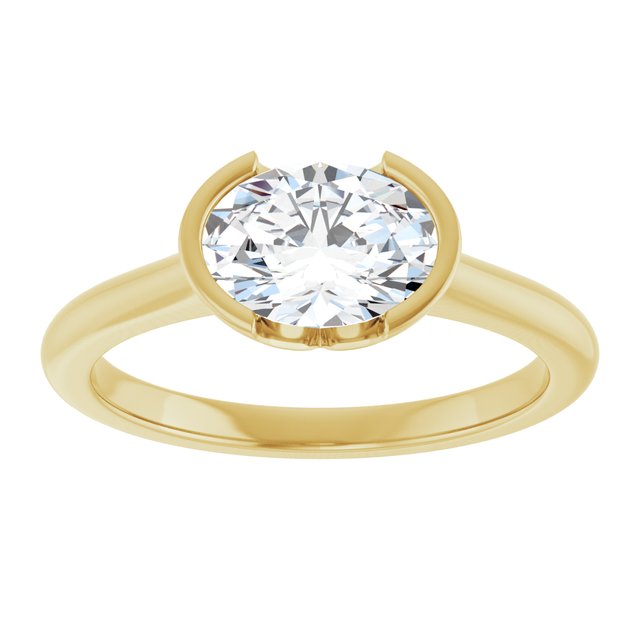AVA Solitaire Oval Engagement Ring with Half-Bezel - 18K Yellow Gold - View 3