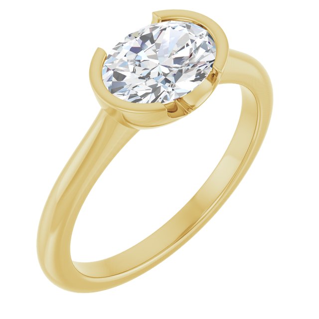 AVA Solitaire Oval Engagement Ring with Half-Bezel - 18K Yellow Gold - View 1