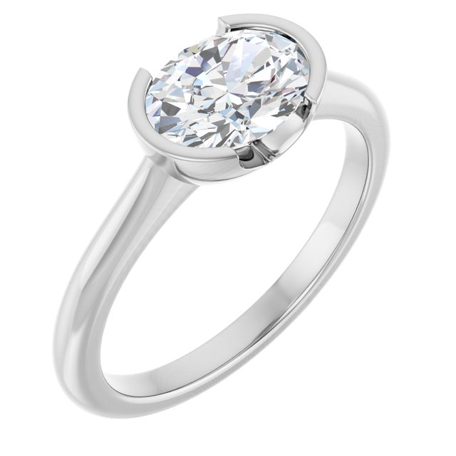 AVA Solitaire Oval Engagement Ring with Half-Bezel - Platinum - View 1