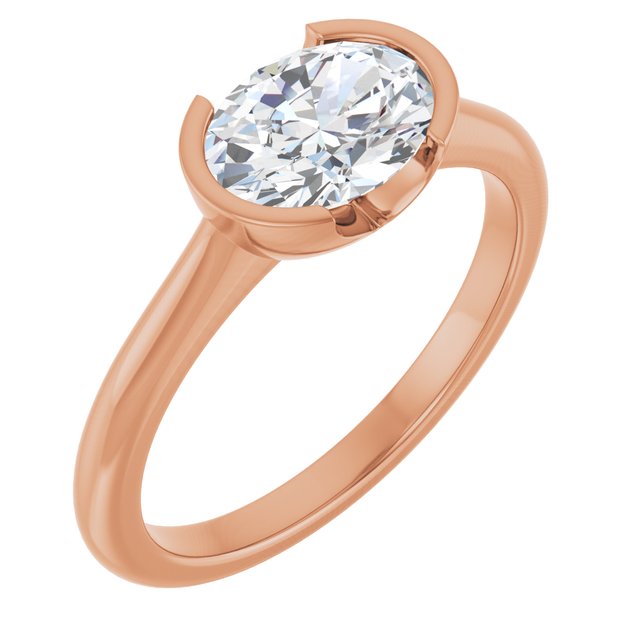 AVA Solitaire Oval Engagement Ring with Half-Bezel - 18K Rose Gold - View 1