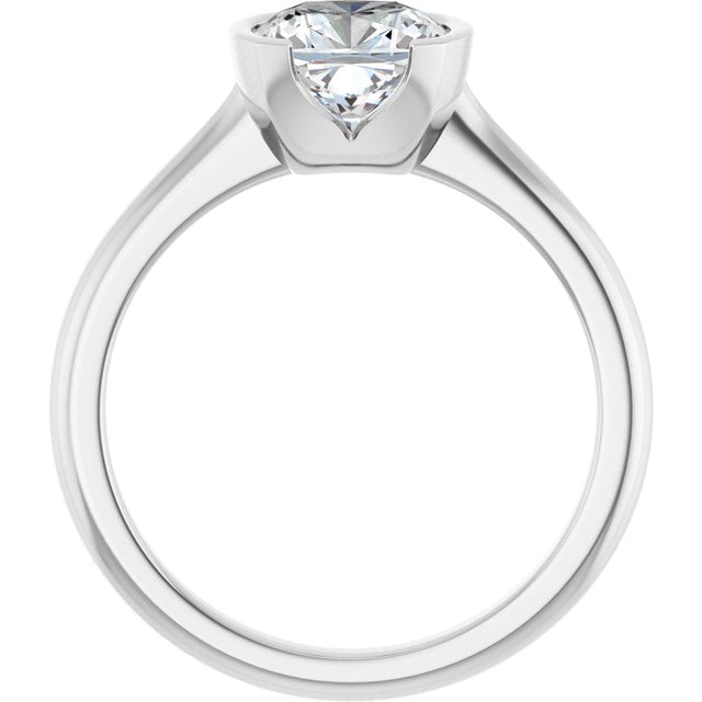 AVA Solitaire Cushion Engagement Ring with Half-Bezel - Platinum - View 2
