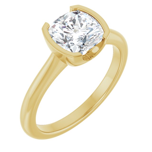 AVA Solitaire Cushion Engagement Ring with Half-Bezel - 18K Yellow Gold - View 1