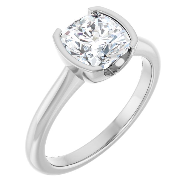 AVA Solitaire Cushion Engagement Ring with Half-Bezel - Platinum - View 1