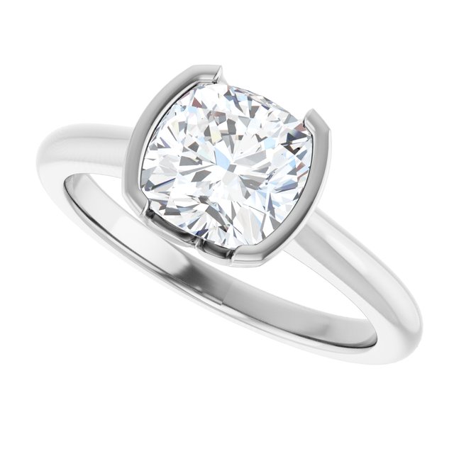 AVA Solitaire Cushion Engagement Ring with Half-Bezel - Platinum - View 5