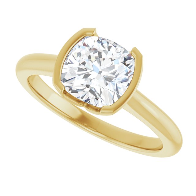 AVA Solitaire Cushion Engagement Ring with Half-Bezel - 18K Yellow Gold - View 5